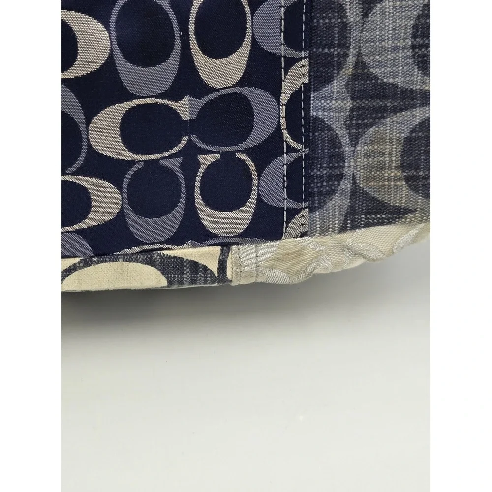 Coach Patchwork Signature Canvas Tote Bag/Purse Blue Cream Silver Buckle Straps - Picture 7 of 16